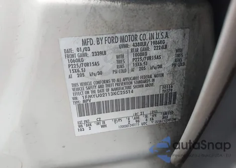 2003 Ford Escape Xls z USA, uszkodzony, nr VIN 1FMYU02113KC25514